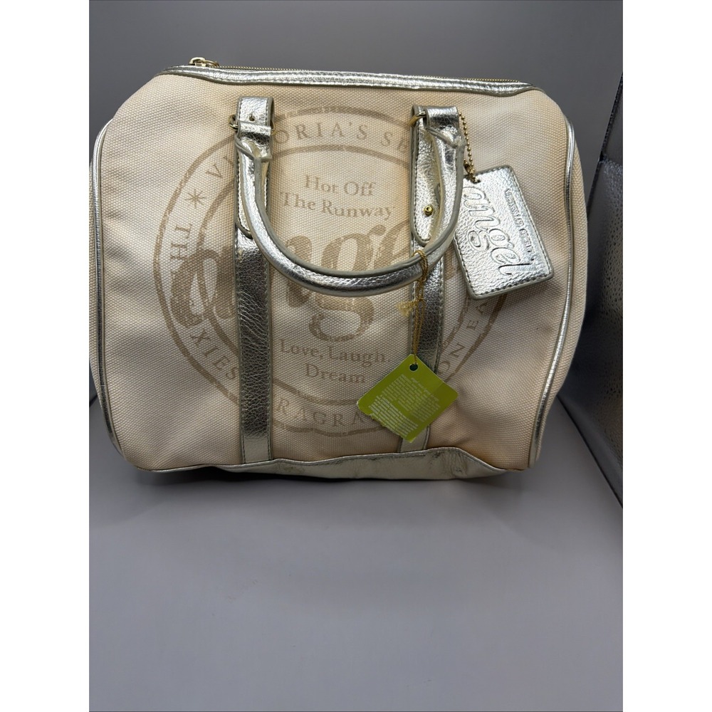 New Vintage Victoria's Secret Cream and Metallic Gold "Angel" Satchel Bag Y2K